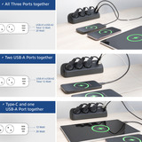 ACT Connectivity Stekkerdoos met 3 type-F stopcontacten Zwart, 3x stekker, 1x USB-C, 2x USB-A, 30W Power Delivery, USB Type-C/A poorten