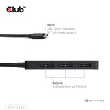 Club 3D USB-C naar Triple DisplayPort MST Hub Zwart, 4K60Hz