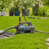 GARDENA Besproeiingspomp 5200 Silent Set met slang en aanzuigunit Donkergrijs/turquoise, 09085-20 | Pomp | 20 m slang | 3,5 m aanzuigunit