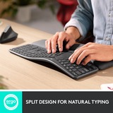 Logitech K860 ERGO Keyboard Zwart, 100%, Bluetooth, US international ISO