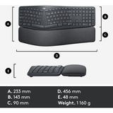 Logitech K860 ERGO Keyboard Zwart, 100%, Bluetooth, US international ISO