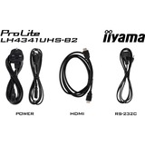 iiyama ProLite LH4341UHS-B2 42.5" 4K Ultra HD Public Display Zwart, 3x HDMI, VGA, USB-A, RJ-45
