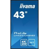 iiyama Prolite LH4341UHS-B2 42.5" 4K Ultra HD Public Display Zwart, 4K UHD, VGA, HDMI, Audio, LAN