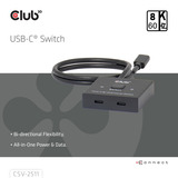 Club 3D USB-C Bi-Directional Video + Data + PD Switch usb-switch Zwart