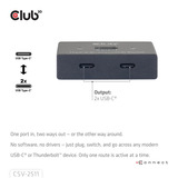 Club 3D USB-C Bi-Directional Video + Data + PD Switch usb-switch Zwart