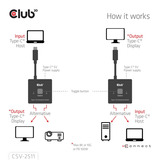 Club 3D USB-C Bi-Directional Video + Data + PD Switch usb-switch Zwart