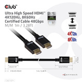 Club 3D Ultra High Speed HDMI 2.1 gecertificeerde kabel male-male Zwart, 1 meter, 4K 120Hz, 8K 60Hz, 48Gbps
