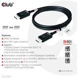 Club 3D Displayport 2.1 VESA DP80 gecertificeerde kabel male-male Zwart, 1,2 meter, 4K 240Hz, 8K 60Hz, 80Gbps