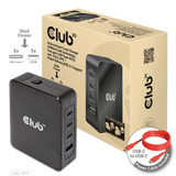 Club 3D Internationale reislader 140 Watt GaN-technologie Zwart, USB-A, USB-C, PPS + PD 3.1