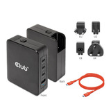 Club 3D Internationale reislader 140 Watt GaN-technologie Zwart, USB-A, USB-C, PPS + PD 3.1