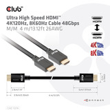 Club 3D Ultra High Speed HDMI 2.1 male-male kabel Zwart, 4 meter, 4K 120Hz, 8K 60Hz, 48Gbps