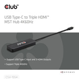 Club 3D USB-C naar Triple HDMI MST Hub 4K60Hz adapter Zwart