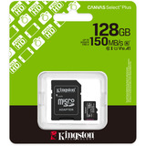 Kingston Canvas Select Plus 128 GB MicroSDXC geheugenkaart Zwart, UHS-I U1, Class 10, V10, Incl. SD Adapter