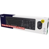 Trust Ody II Stille draadloze toetsenbord- en muisset desktopset Zwart, US lay-out (QWERTY), Membraan, 100%, 800 dpi - 1.600 dpi