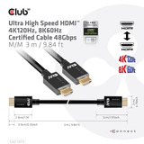 Club 3D Ultra High Speed HDMI 2.1 gecertificeerde kabel male-male Zwart, 3 meter, 4K 120Hz, 8K 60Hz, 48Gbps
