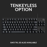 Logitech G413 SE Full-Size Mechanical Gaming Keyboard Zwart, US-International, GL Tactile