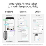 Plaud NotePin S dicteerapparaat Zwart, 64 GB, Bluetooth 5.2 / BLE (Bluetooth Low Energy) / Wi-Fi