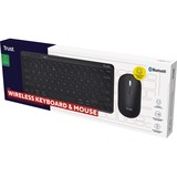 Trust Lyra Multi-Device Wireless Keyboard & Mouse, desktopset Zwart, US lay-out, Scissor switches, 800 - 1.600 dpi, 2,4 GHz USB, Bluetooth, 65%
