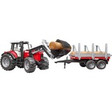 bruder Massey Ferguson 7480 met voorlader en houttrailer Modelvoertuig 02046