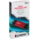 Kingston Dual Portable 512 GB externe SSD Rood/zwart, SPSD/512GB, USB-A 3.2 (10 Gbit/s), USB-C 3.2 (10 Gbit/s)