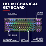 Trust GXT 864 Cada Compact mechanisch TKL-gamingtoetsenbord, gaming toetsenbord Zwart, US lay-out, Huano Brown, RGB