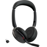 Jabra Evolve2 65 Flex Duo, MS on-ear headset Zwart, Stereo, USB-C, Link380c, Microsoft Teams