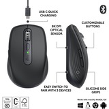 Logitech MX Anywhere 3S Compact draadloze muis Grafiet, 200 - 8000 dpi , Bluetooth low energy