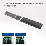 ACT Connectivity USB-C M.2 NVMe / PCIe SSD Behuizing, tool-free externe behuizing Grijs