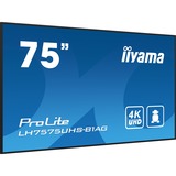 iiyama ProLite LH7575UHS-B1AG 75" 4K Ultra HD Public Display Zwart, HDMI, DisplayPort, LAN, WiFi, USB, Audio, Android