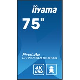 iiyama ProLite LH7575UHS-B1AG 75" 4K Ultra HD Public Display Zwart, HDMI, DisplayPort, LAN, WiFi, USB, Audio, Android