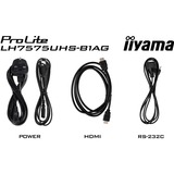 iiyama ProLite LH7575UHS-B1AG 75" 4K Ultra HD Public Display Zwart, HDMI, DisplayPort, LAN, WiFi, USB, Audio, Android