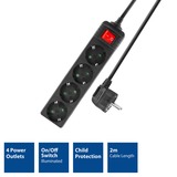 ACT Connectivity Stekkerdoos met lichtgevende schakelaar, 4 sockets, 2 m, zwart stekkerdoos Zwart