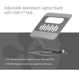 Club 3D CSV-2554 Verstelbare aluminium laptopstandaard met USB-C hub Zilver, 4K60Hz, PD 100W, 360° rotatie 
