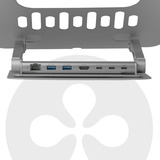 Club 3D CSV-2554 Verstelbare aluminium laptopstandaard met USB-C hub Zilver, 4K60Hz, PD 100W, 360° rotatie 