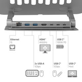 Club 3D CSV-2554 Verstelbare aluminium laptopstandaard met USB-C hub Zilver, 4K60Hz, PD 100W, 360° rotatie 