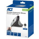 ACT Connectivity Draadloze Ergonomische Muis met Bluetooth en USB-C/USB-A Zilver/zwart, 1000 - 2400 dpi