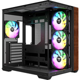 Thermaltake View 380 WS ARGB midi tower behuizing Zwart/houtkleur | 2x USB-A | 1x USB-C | RGB | Tempered Glass