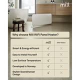 Mill Steel WiFi paneelverwarming PA1500WIFI4A met voet, 1500 Watt convector Wit, wifi 2,4 GHz (wifi 6), Bluetooth 5.2, Zigbee 3.0 + App