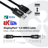 Club 3D DisplayPort 1.4 HBR3 kabel Zwart, 1 meter, 8K