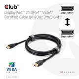 Club 3D Gecertificeerde DisplayPort 2.1 kabel Zwart, 3 meter, 8K