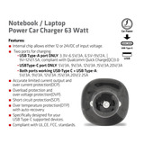 Club 3D Notebook / Laptop autolader 63 Watt Zwart, 1x USB-A, 1x USB-C