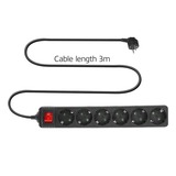ACT Connectivity Stekkerdoos met lichtgevende schakelaar, 6 sockets, 3 m, zwart stekkerdoos Zwart