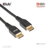 Club 3D Gecertificeerde Displayport 2.1 VESA DP80 kabel Zwart, 2 meter, 8K 240Hz, 10K 60Hz, 80Gbps