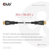 Club 3D HDMI Hybrid AOC Cable 8K60Hz/4K120Hz, 30 m kabel Zwart