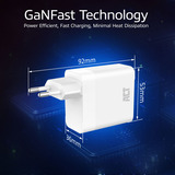 ACT Connectivity USB-C/USB-A lader 65W 3-poorts met Power Delivery PPS, QuickCharge en GanFast Wit