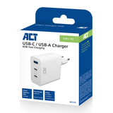 ACT Connectivity USB-C/USB-A lader 65W 3-poorts met Power Delivery PPS, QuickCharge en GanFast Wit