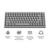 Keychron K2 HE-F1C Concrete Edition, toetsenbord Zwart/houtkleur, US lay-out, Gateron Double-Rail Magnetic Nebula, 75%, RGB leds, OSA double-shot PBT, hot swap, 2.4GHz | Bluetooth 5.2 | USB-C