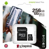 Kingston Canvas Select Plus microSD Card 256 GB geheugenkaart Zwart, SDCS2/256GB, Class 10 UHS-I A1, Incl. Adapter