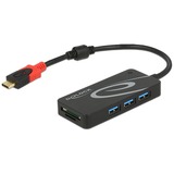 DeLOCK Externe USB 3.1 Gen 1 Hub USB Type-C > 3x USB Type-A + 2 Slot SD kaartlezer usb-hub Zwart