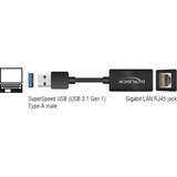DeLOCK USB-A 3.2 Gen 1 naar RJ-45 Gigabit LAN adapter Zwart, 10/100/1000 Mbps